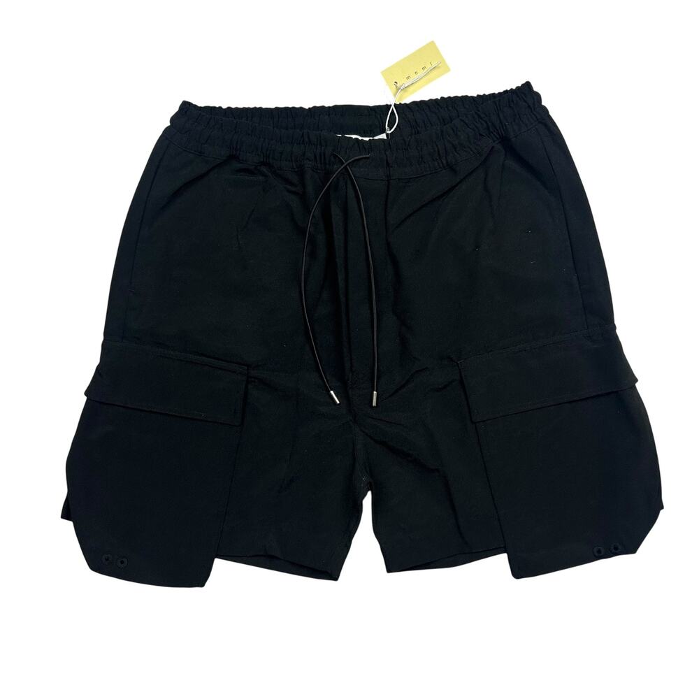 MNML Geo Cargo Shorts Mens Medium Black Utility Streetwear Drawstring NWT